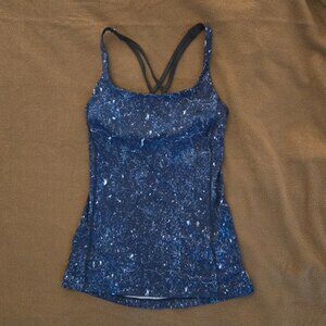 Lucy Blue Paint Splatter Criss-Cross Spaghetti Strap Camisole Tank Top Small